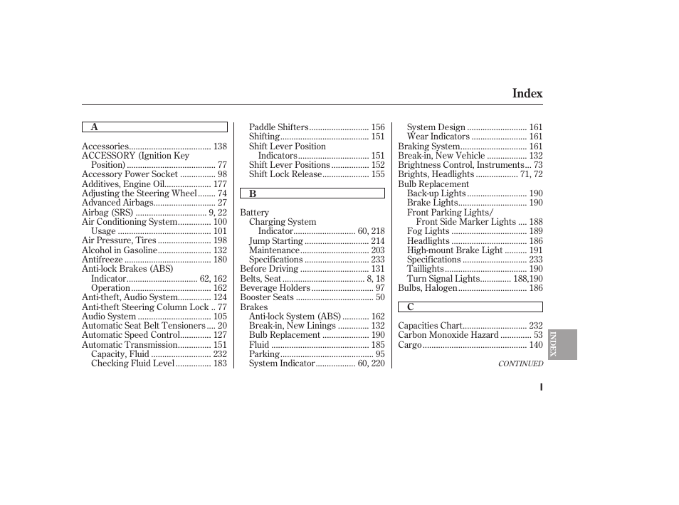 Index | HONDA Accord xl 2007 Fit User Manual | Page 251 / 262