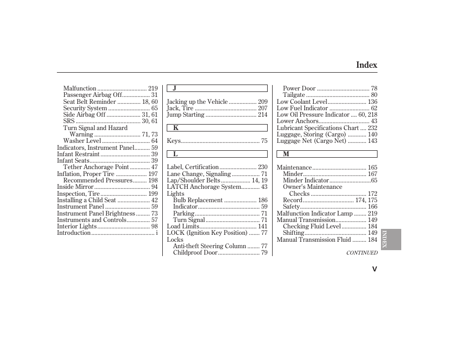 Index | HONDA Accord xl 2007 Fit User Manual | Page 255 / 262
