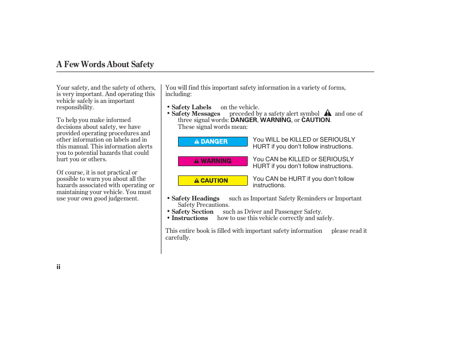 A few words about safety | HONDA Accord xl 2007 Fit User Manual | Page 4 / 262