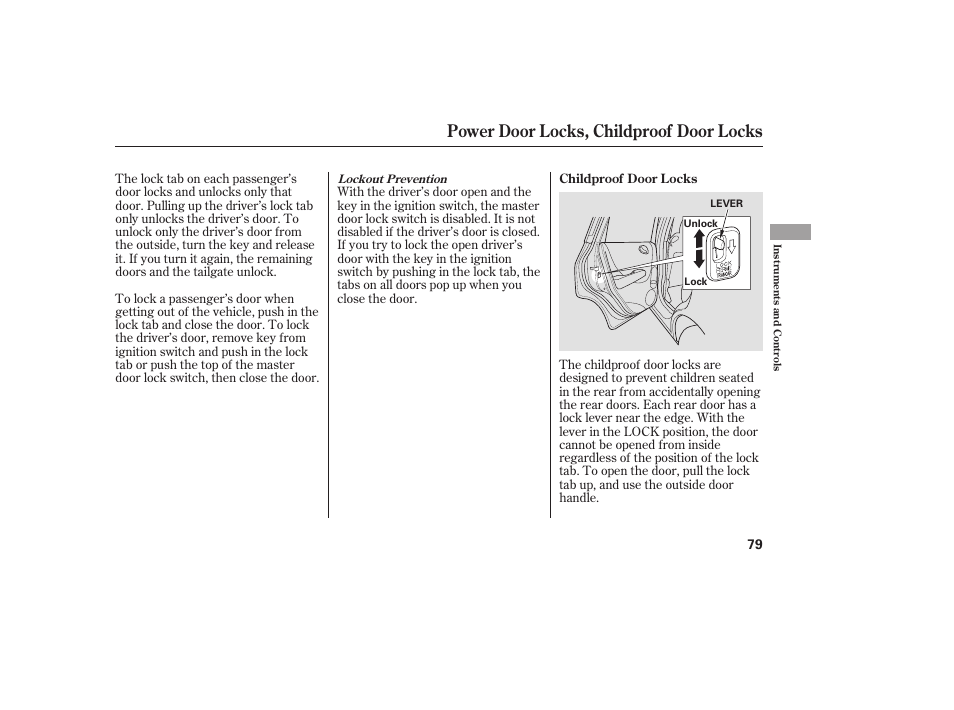 Power door locks, childproof door locks | HONDA Accord xl 2007 Fit User Manual | Page 83 / 262