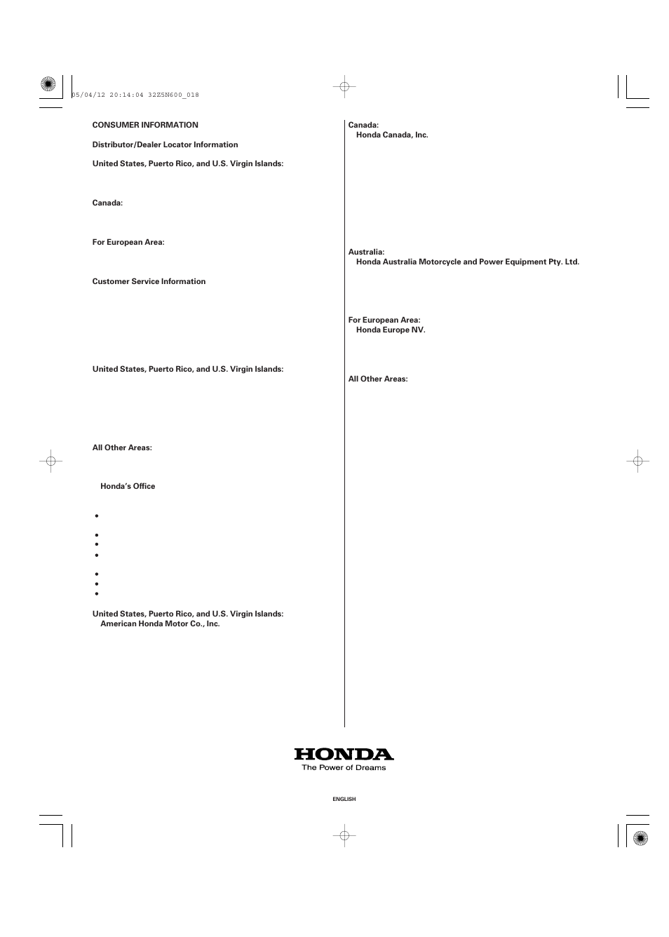 HONDA Honda Engine GXV340 User Manual | Page 18 / 18