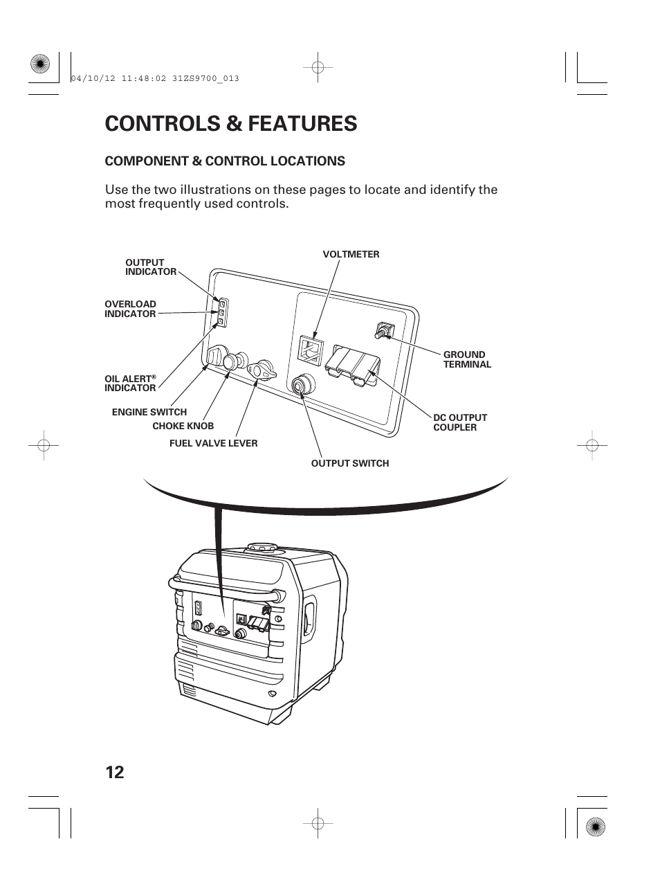 Controls & features | HONDA DCX3000 User Manual | Page 14 / 76