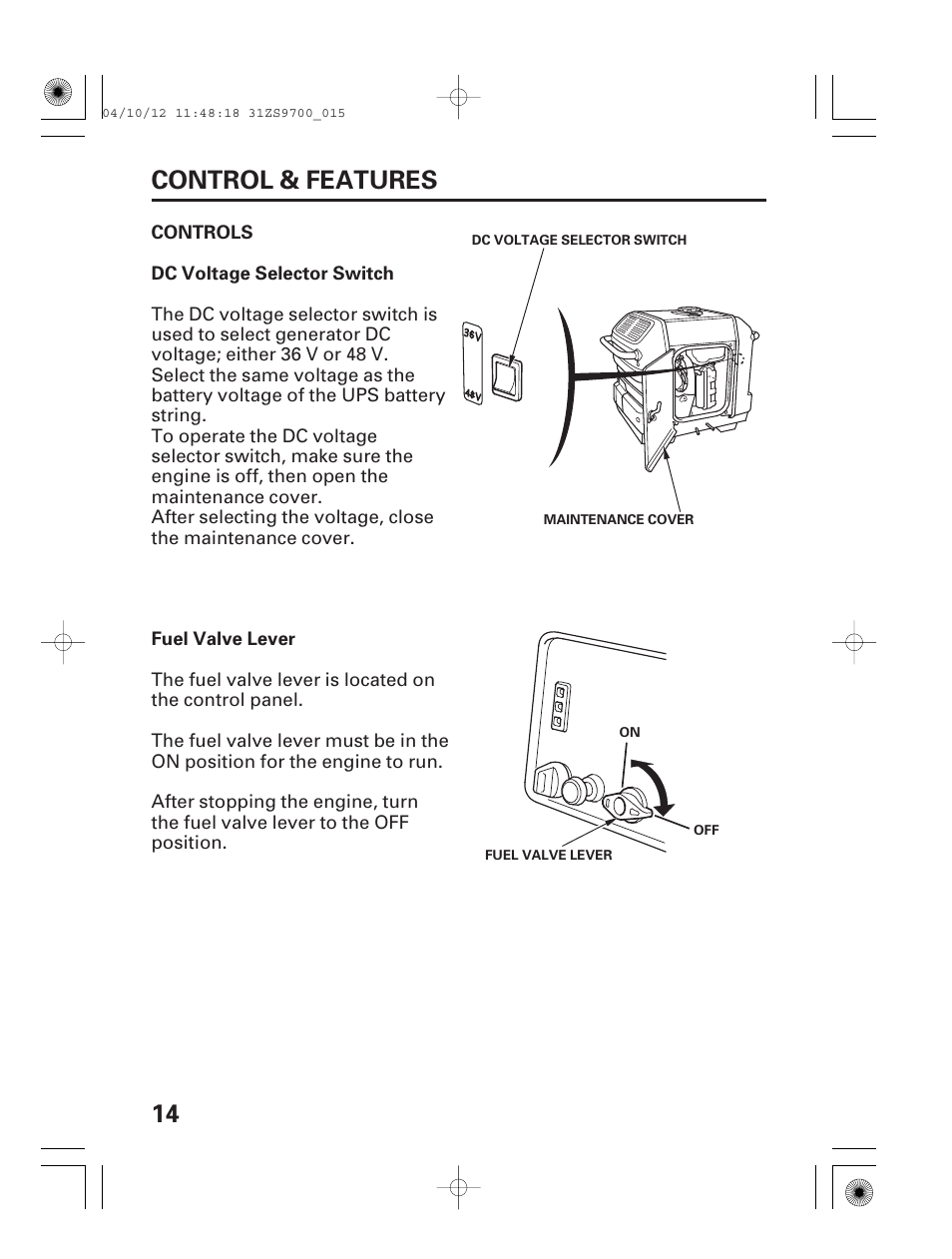 14 control & features | HONDA DCX3000 User Manual | Page 16 / 76