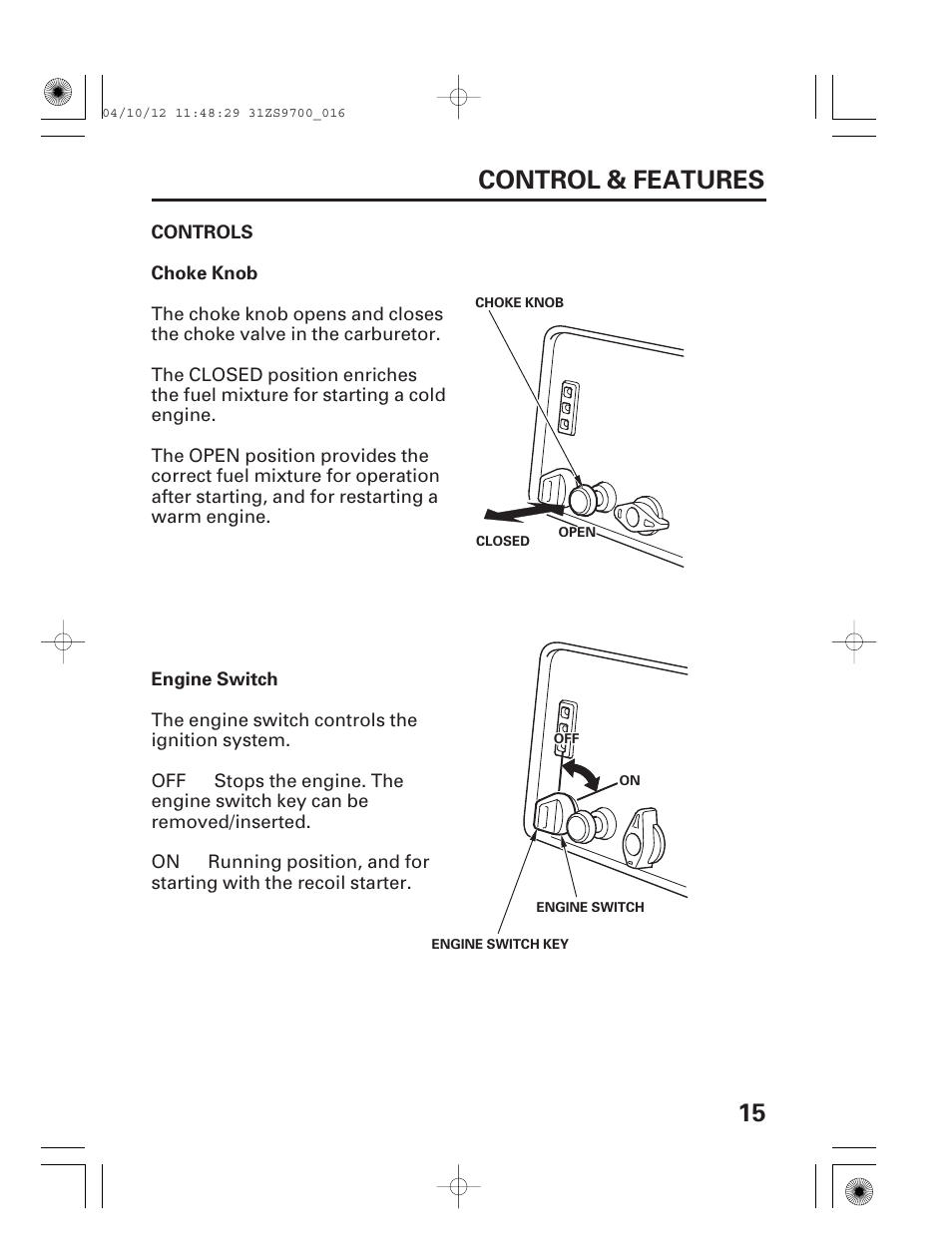 15 control & features | HONDA DCX3000 User Manual | Page 17 / 76