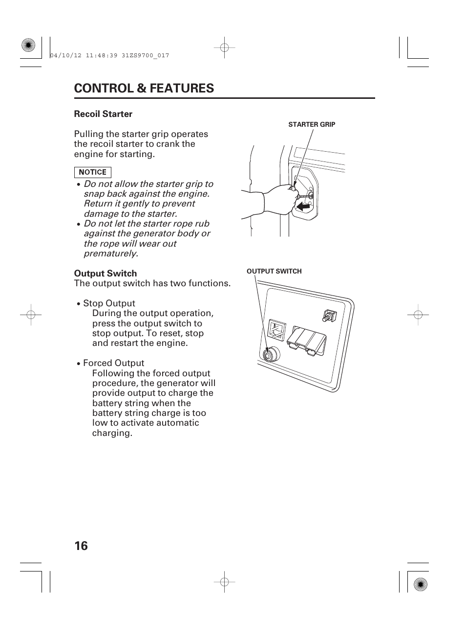 16 control & features | HONDA DCX3000 User Manual | Page 18 / 76