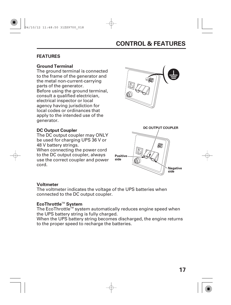 17 control & features | HONDA DCX3000 User Manual | Page 19 / 76