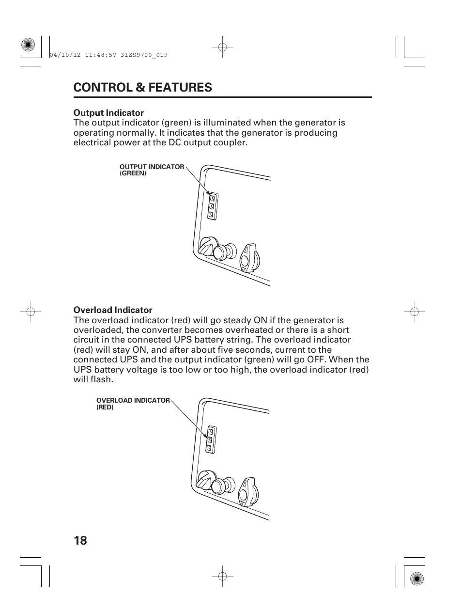 18 control & features | HONDA DCX3000 User Manual | Page 20 / 76