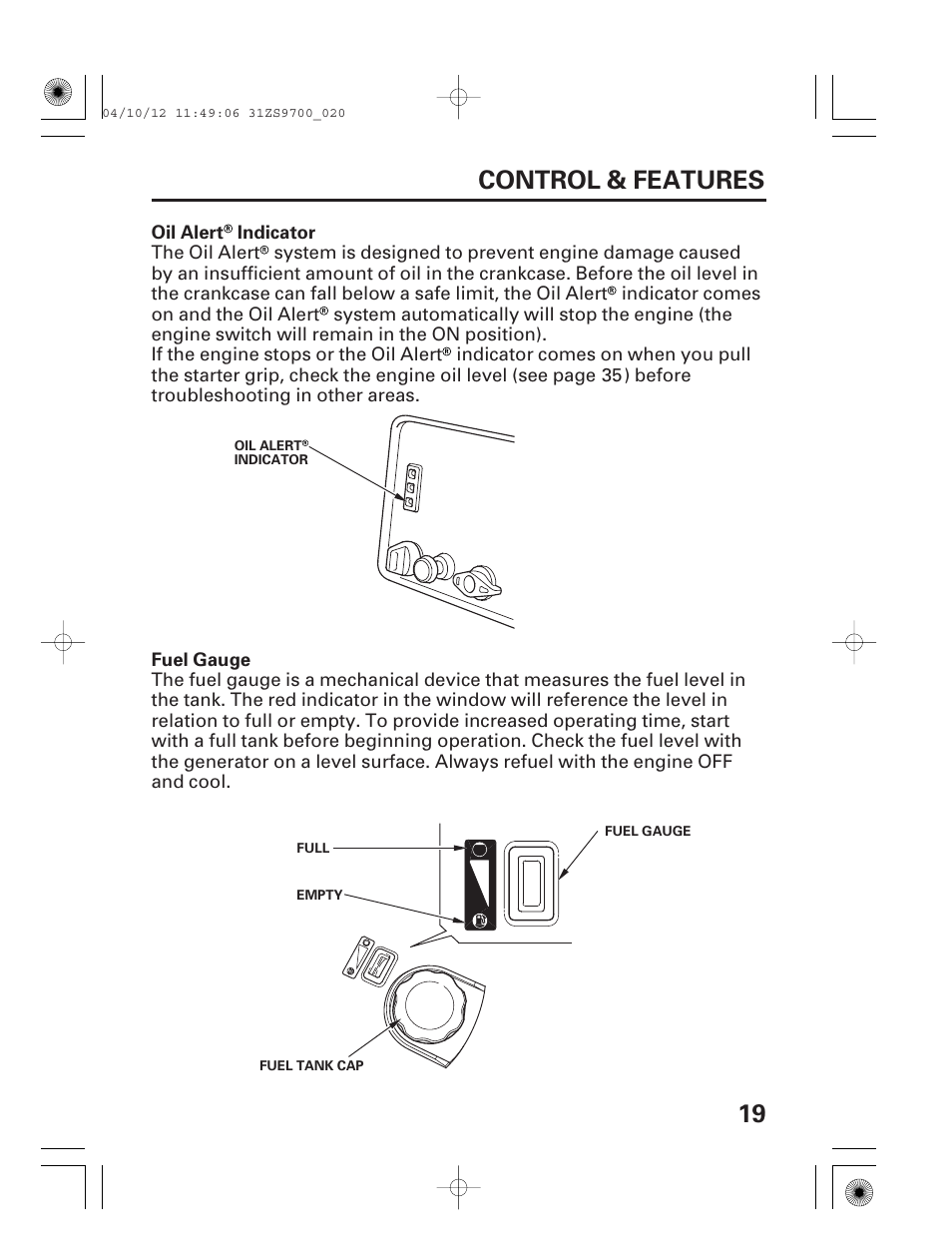 19 control & features | HONDA DCX3000 User Manual | Page 21 / 76