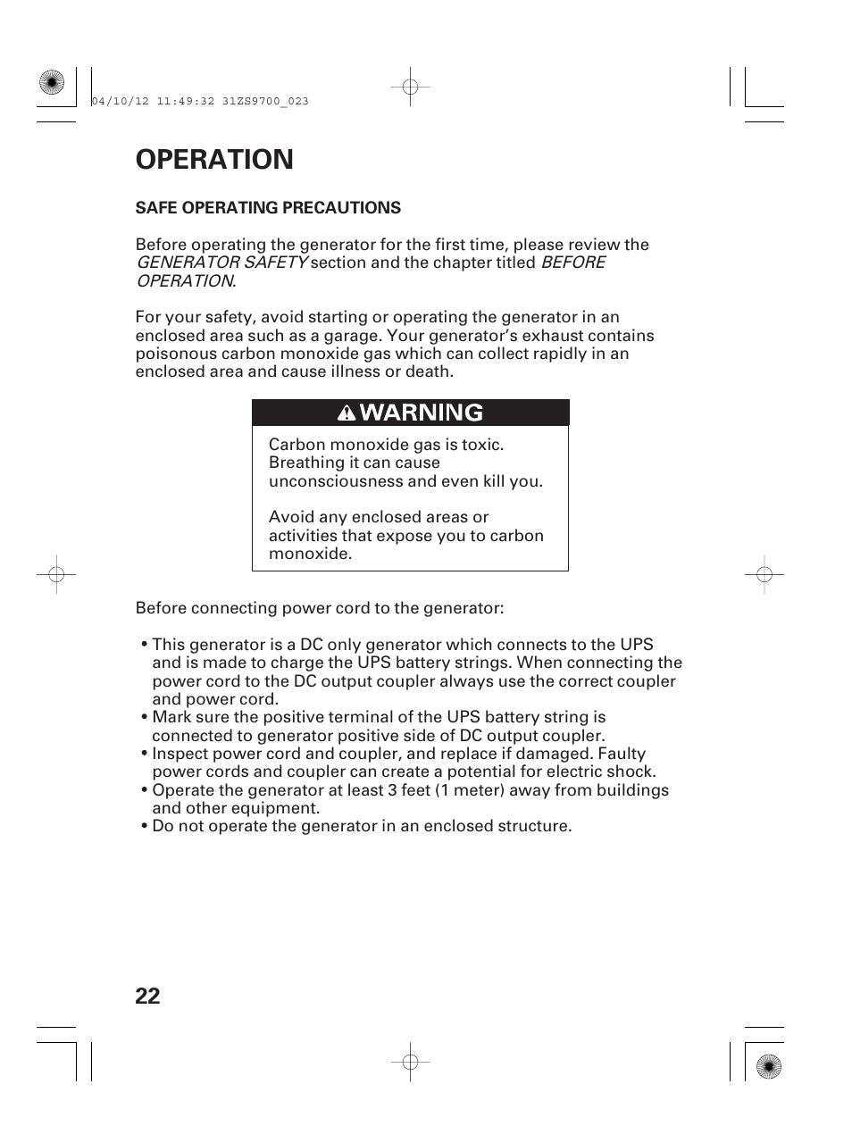 Operation | HONDA DCX3000 User Manual | Page 24 / 76