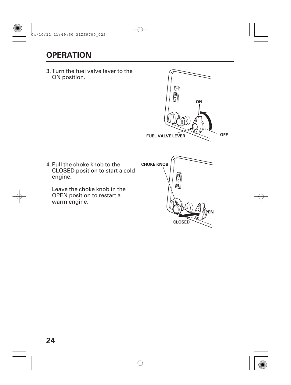 24 operation | HONDA DCX3000 User Manual | Page 26 / 76