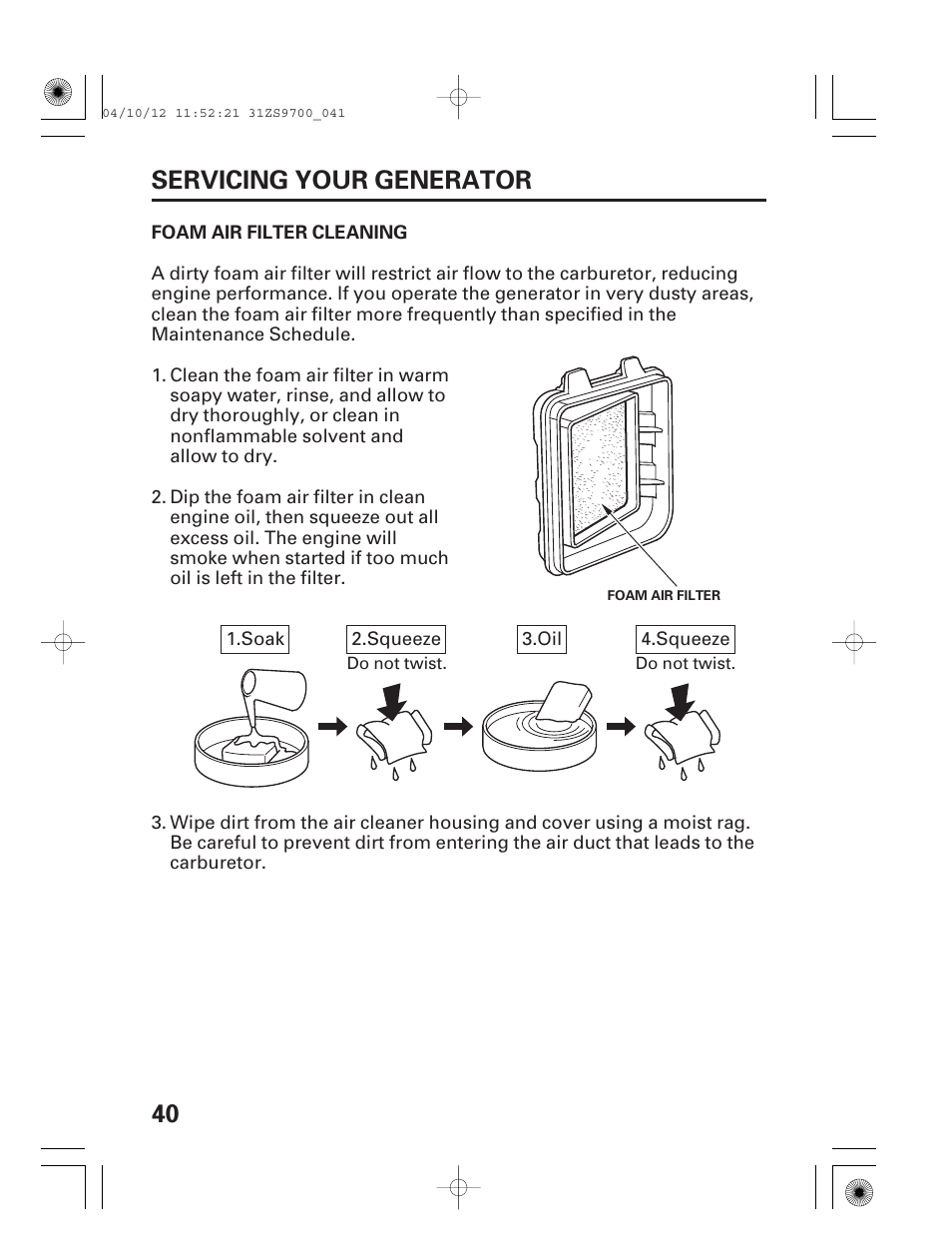 40 servicing your generator | HONDA DCX3000 User Manual | Page 42 / 76