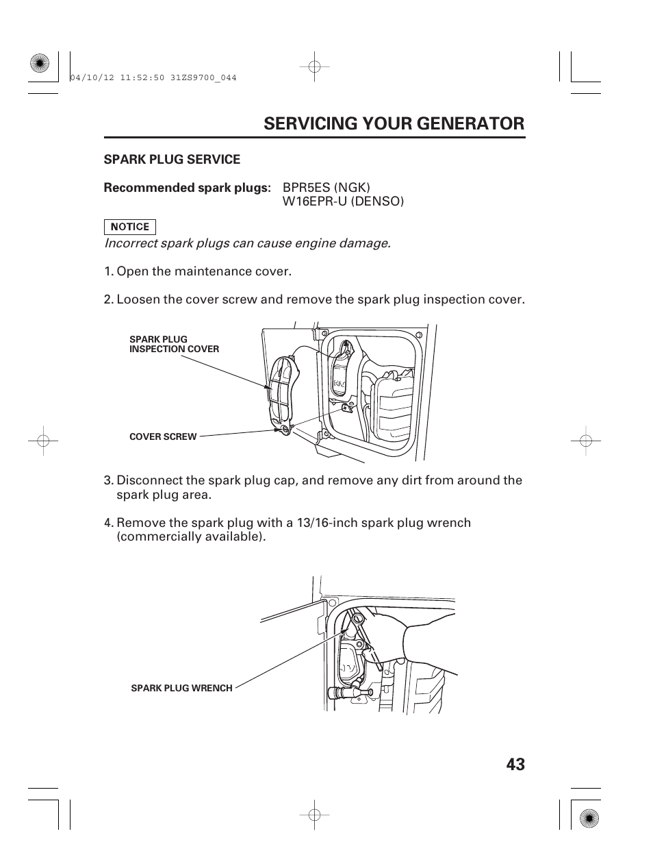 43 servicing your generator | HONDA DCX3000 User Manual | Page 45 / 76