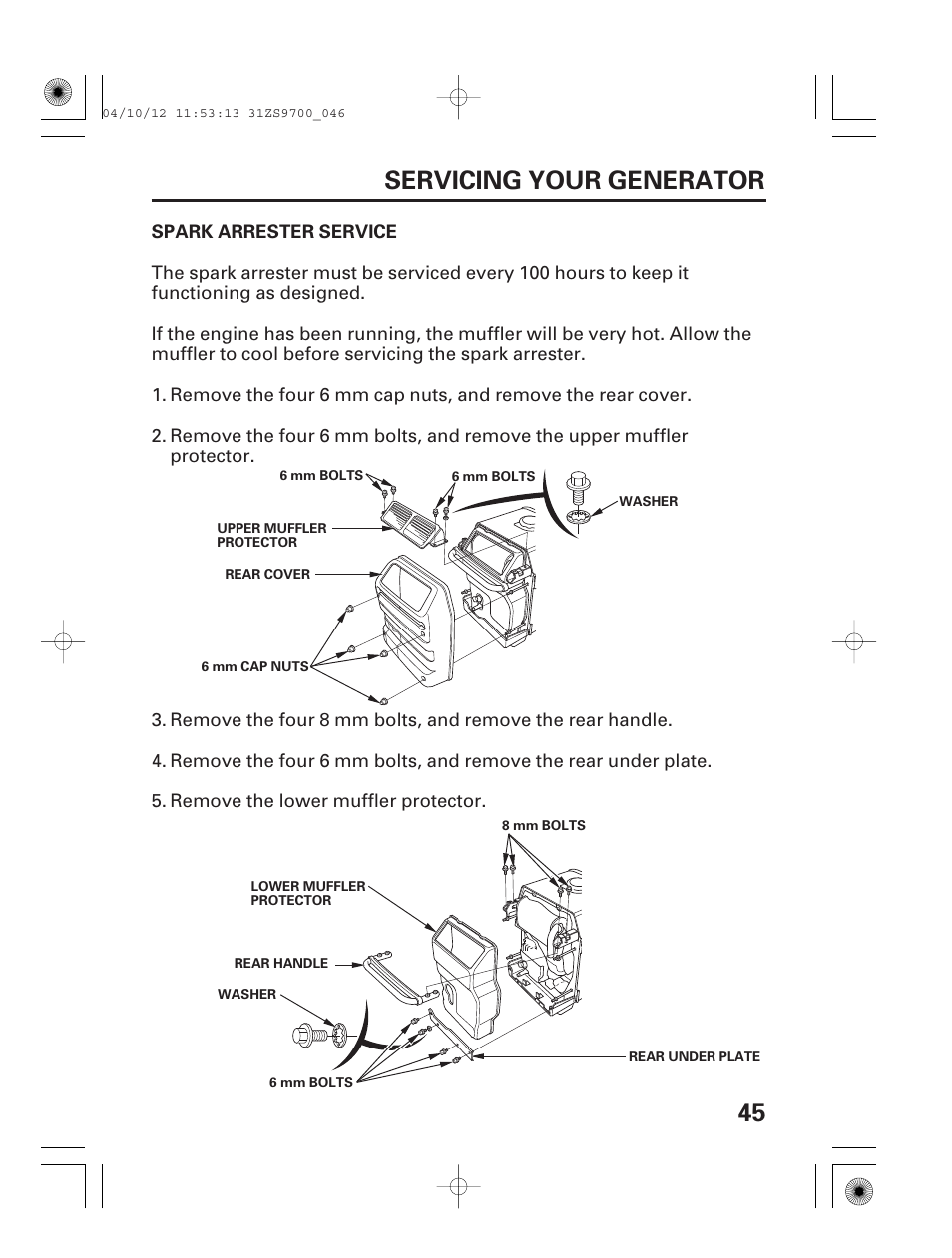 45 servicing your generator | HONDA DCX3000 User Manual | Page 47 / 76