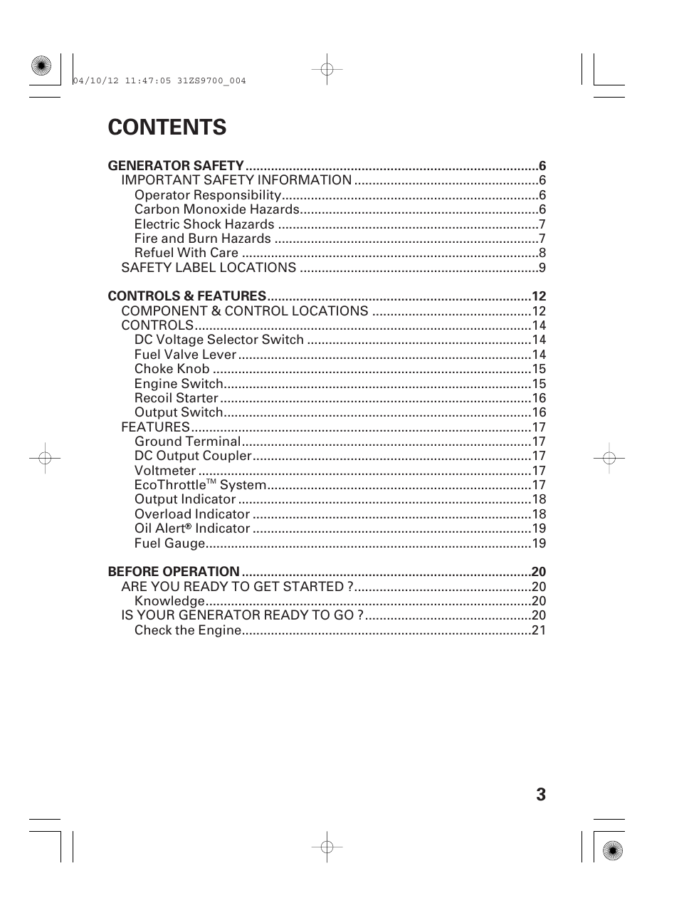 HONDA DCX3000 User Manual | Page 5 / 76