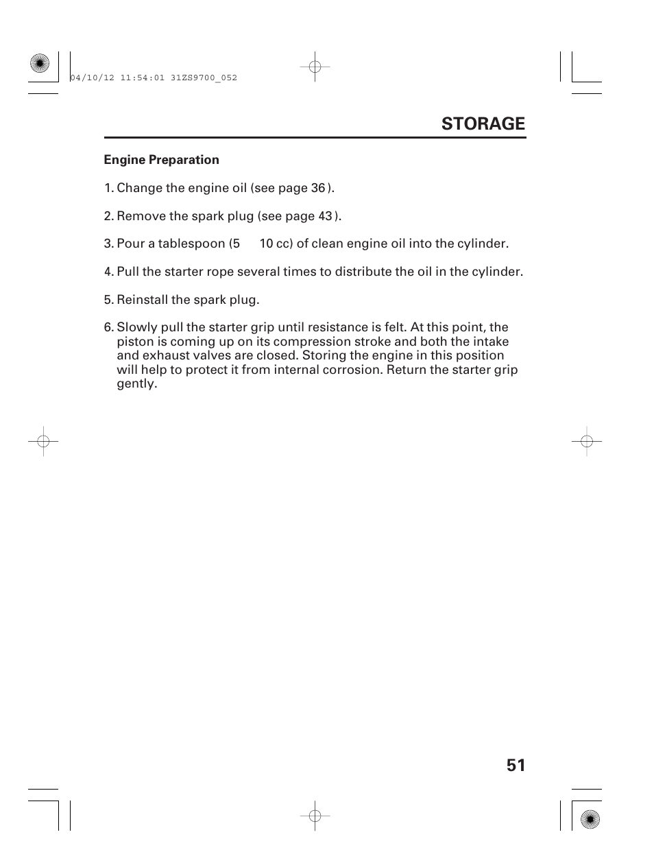 51 storage | HONDA DCX3000 User Manual | Page 53 / 76