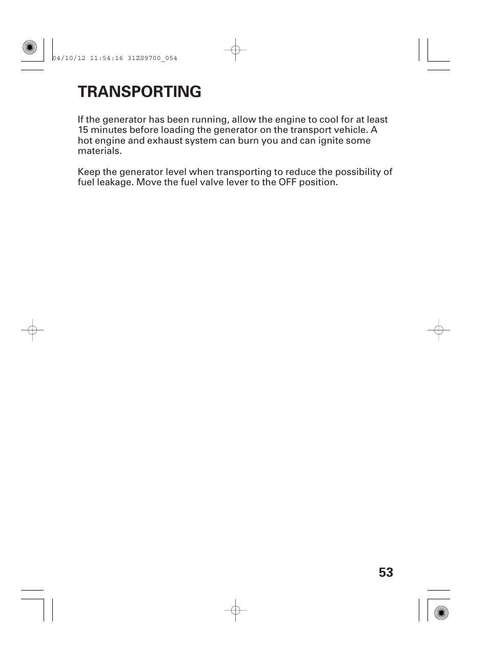 Transporting | HONDA DCX3000 User Manual | Page 55 / 76