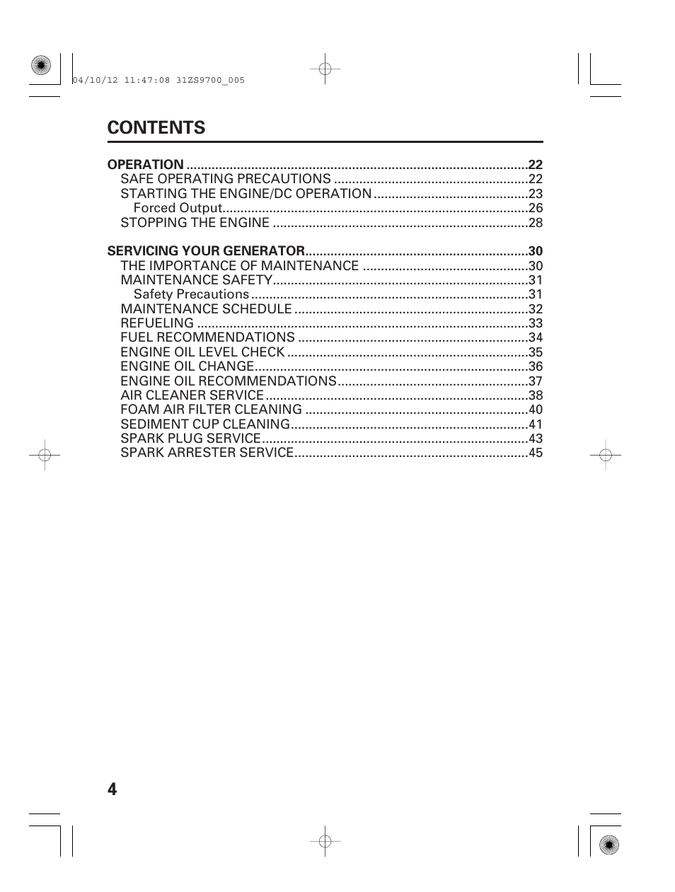 4contents | HONDA DCX3000 User Manual | Page 6 / 76