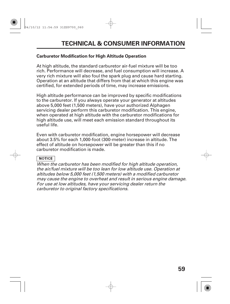 59 technical & consumer information | HONDA DCX3000 User Manual | Page 61 / 76