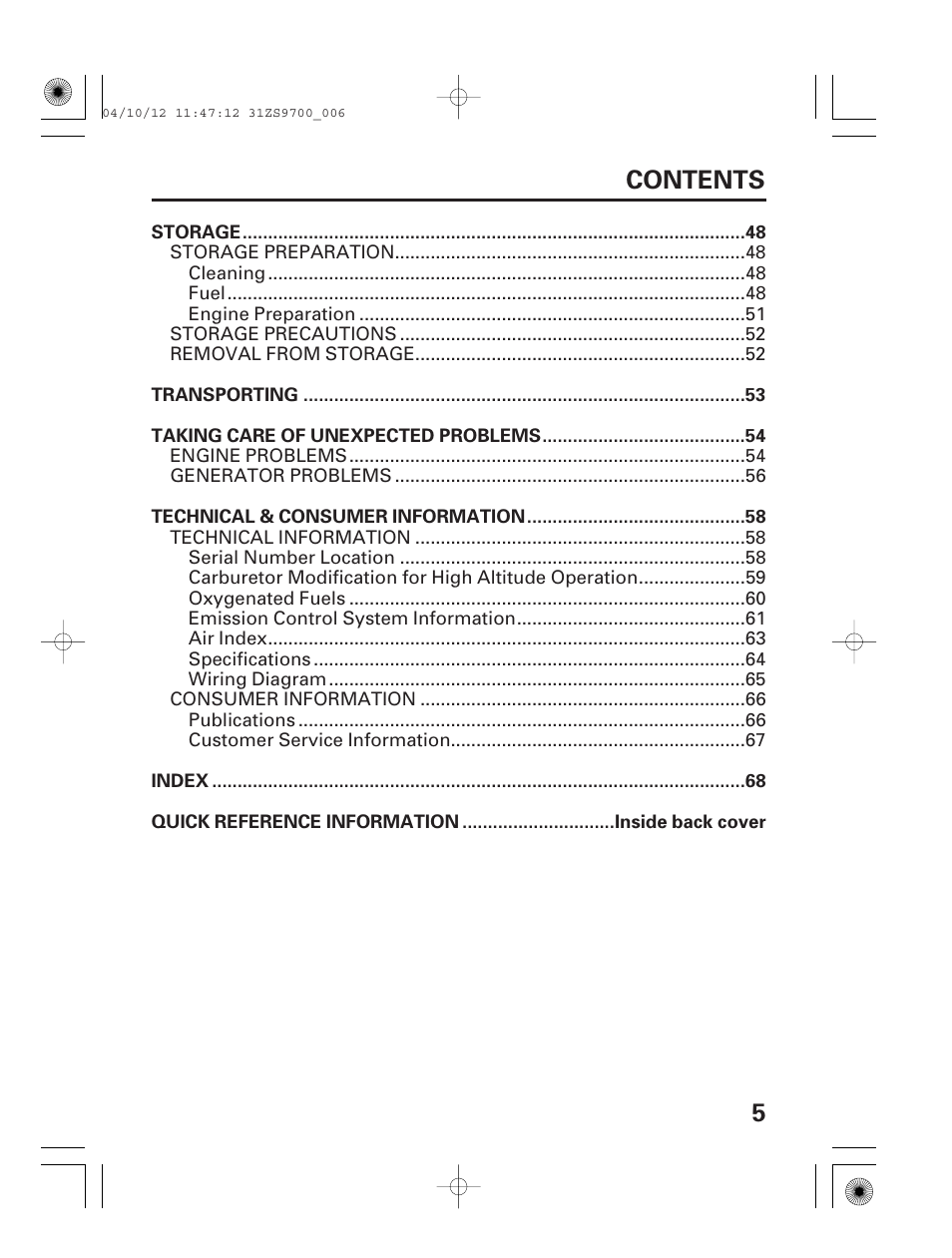 5contents | HONDA DCX3000 User Manual | Page 7 / 76