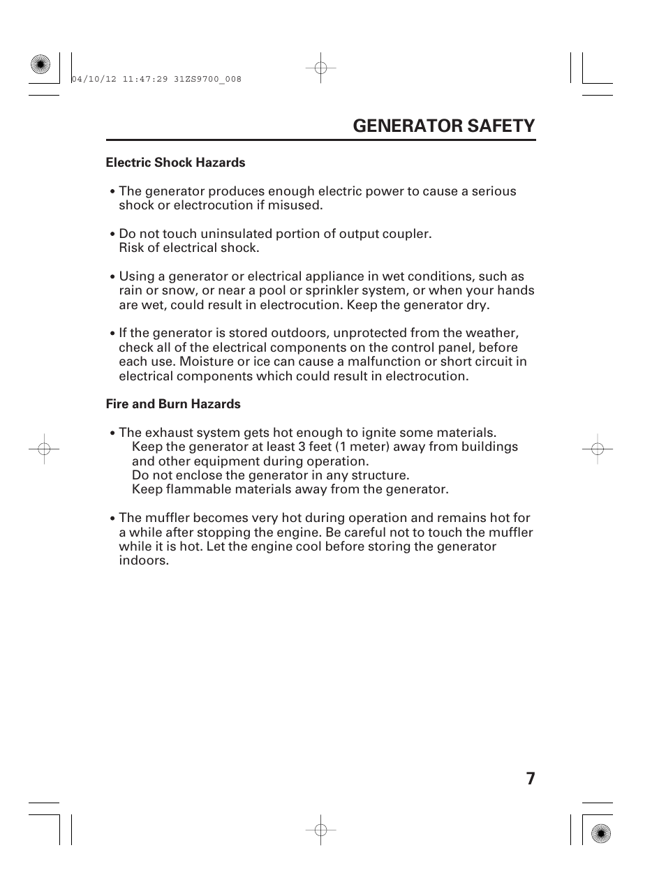 7generator safety | HONDA DCX3000 User Manual | Page 9 / 76