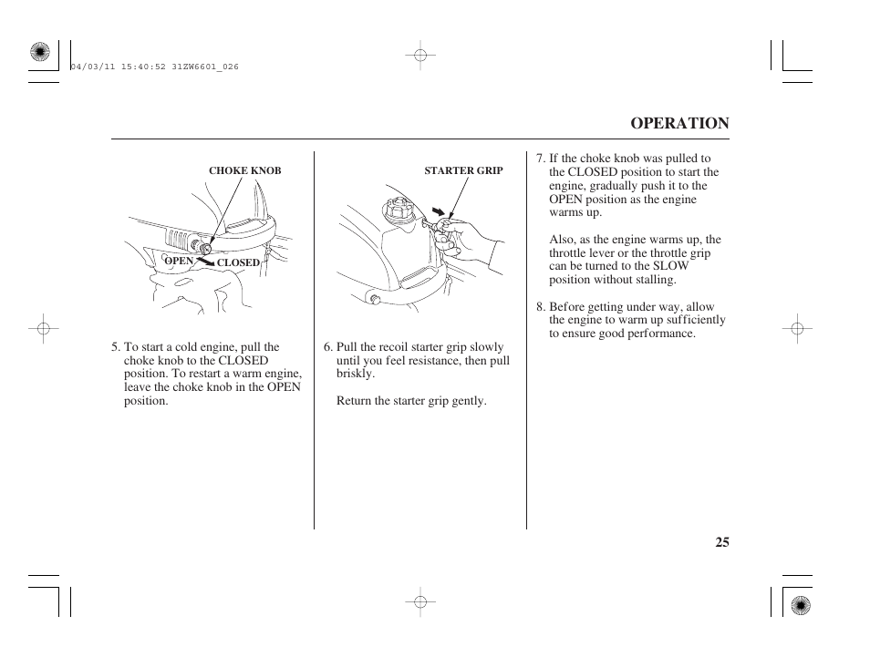 Operation | HONDA Outboard Motor BF2D User Manual | Page 27 / 83