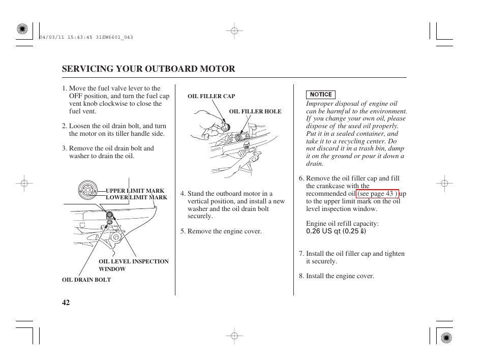 Servicing your outboard motor | HONDA Outboard Motor BF2D User Manual | Page 44 / 83
