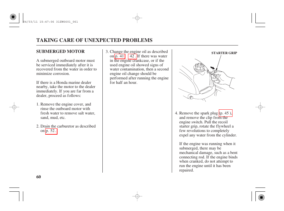 Submerged motor | HONDA Outboard Motor BF2D User Manual | Page 62 / 83
