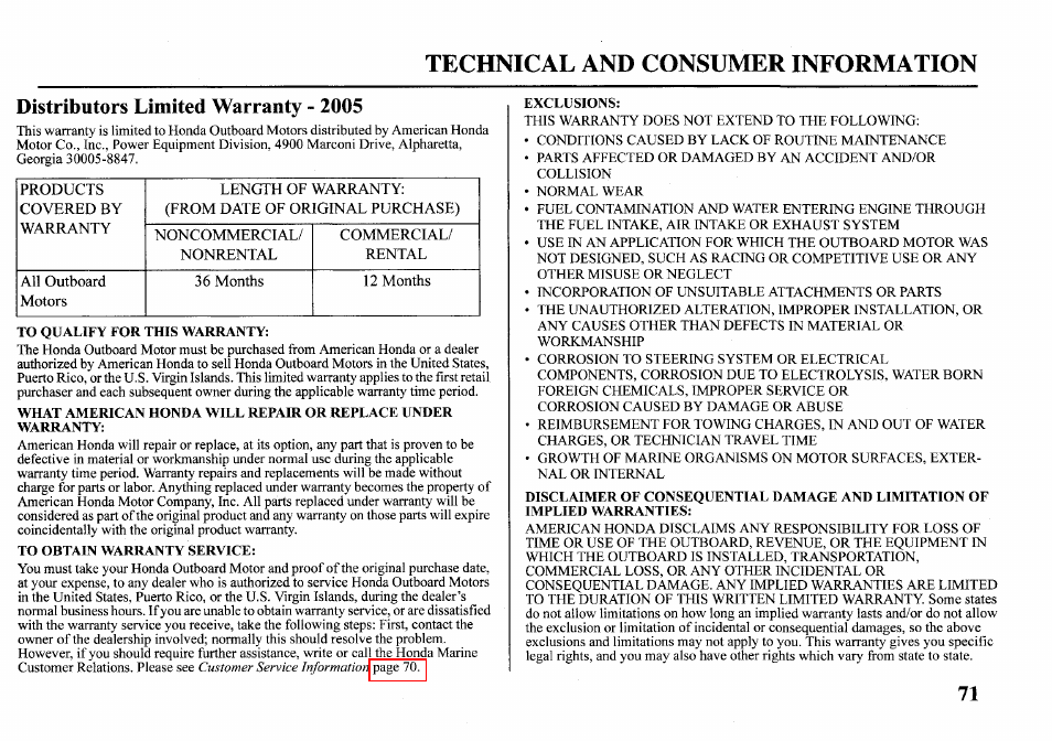 Distributors limited warranty | HONDA Outboard Motor BF2D User Manual | Page 73 / 83