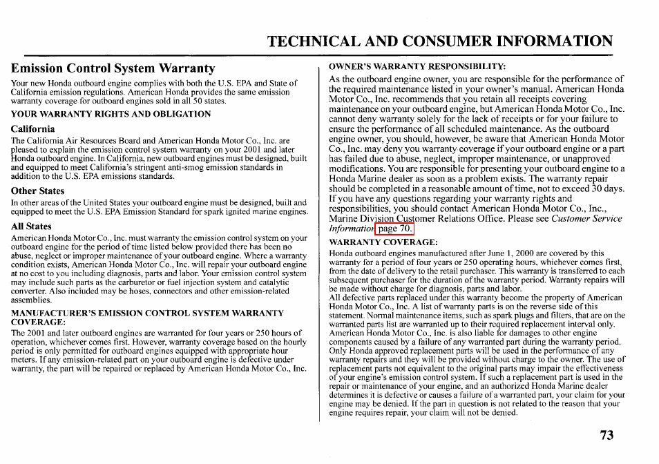 Emission control system warranty | HONDA Outboard Motor BF2D User Manual | Page 75 / 83