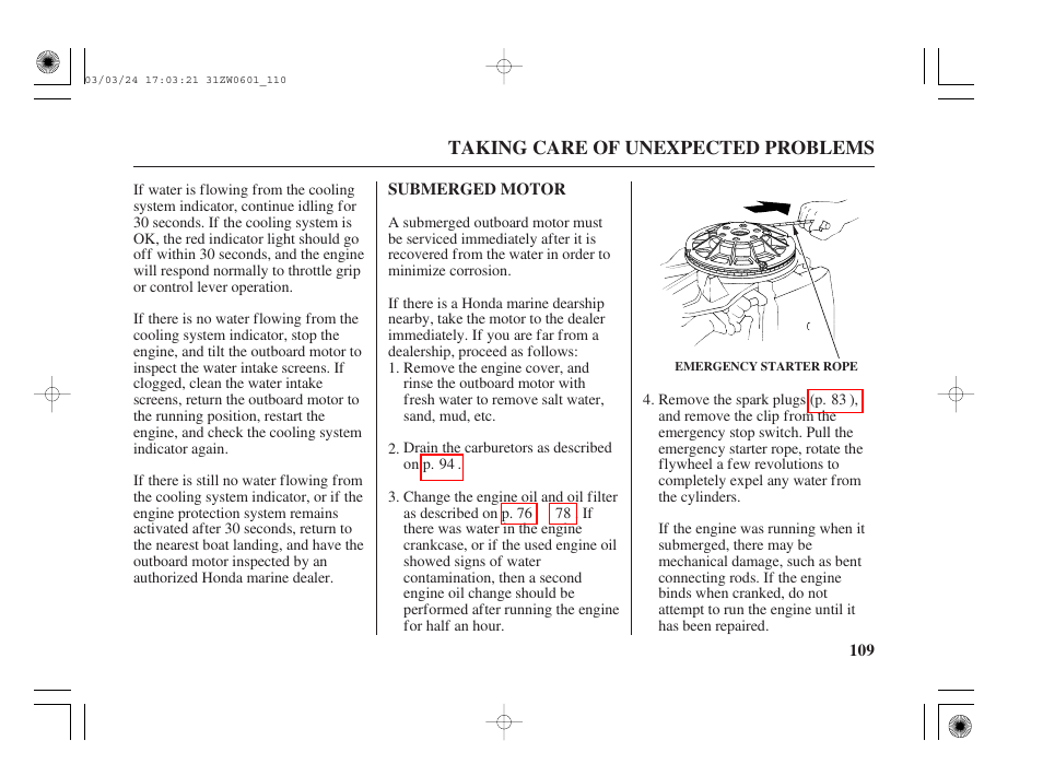 Submerged motor | HONDA Outboard Motor BF90A User Manual | Page 111 / 130