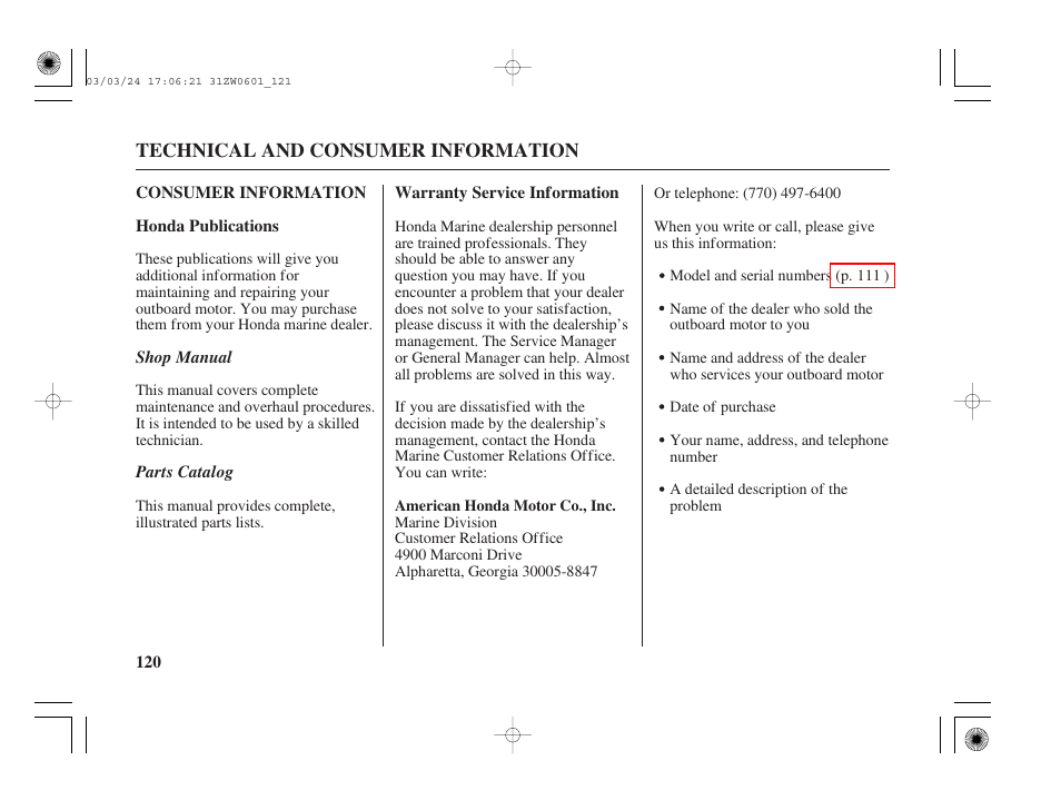 Consumer information | HONDA Outboard Motor BF90A User Manual | Page 122 / 130