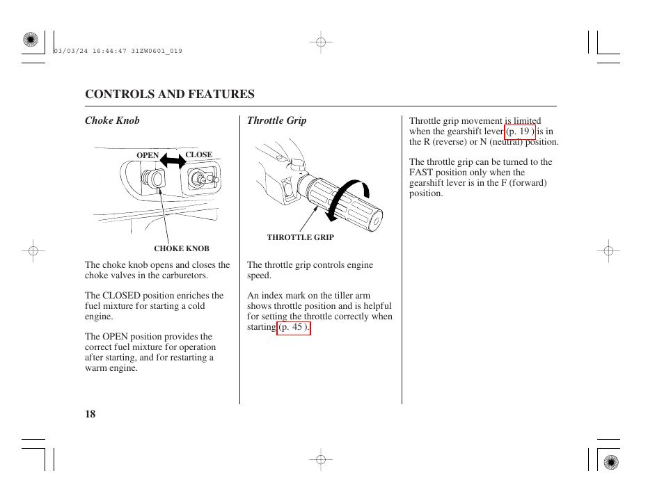 Controls and features | HONDA Outboard Motor BF90A User Manual | Page 20 / 130