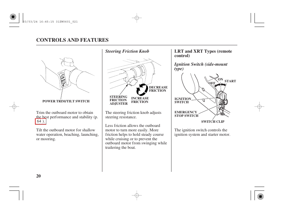 Controls and features | HONDA Outboard Motor BF90A User Manual | Page 22 / 130