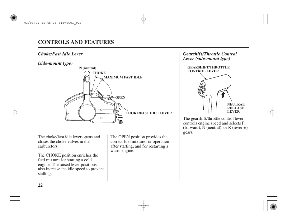 Controls and features | HONDA Outboard Motor BF90A User Manual | Page 24 / 130