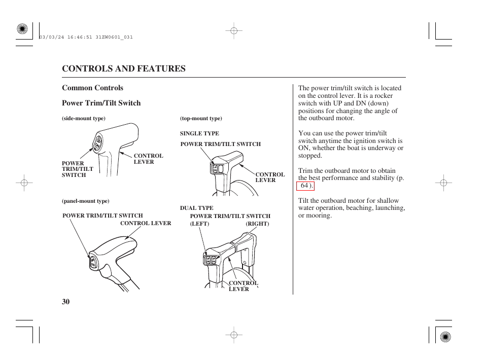 Controls and features | HONDA Outboard Motor BF90A User Manual | Page 32 / 130