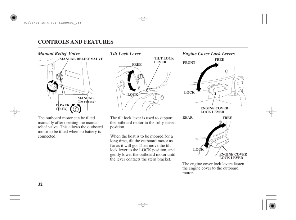 Controls and features | HONDA Outboard Motor BF90A User Manual | Page 34 / 130