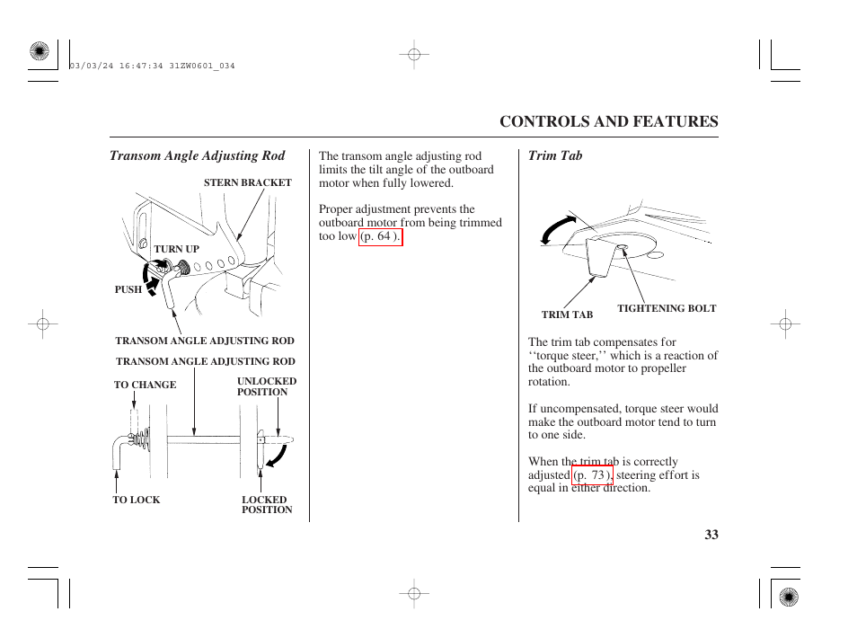 Controls and features | HONDA Outboard Motor BF90A User Manual | Page 35 / 130