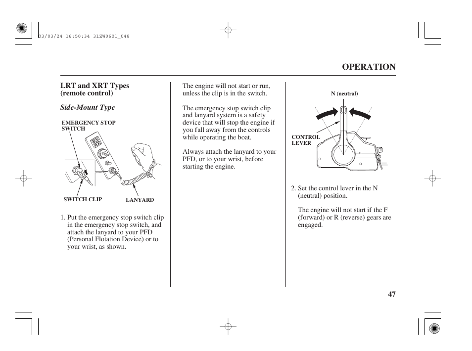 Operation | HONDA Outboard Motor BF90A User Manual | Page 49 / 130