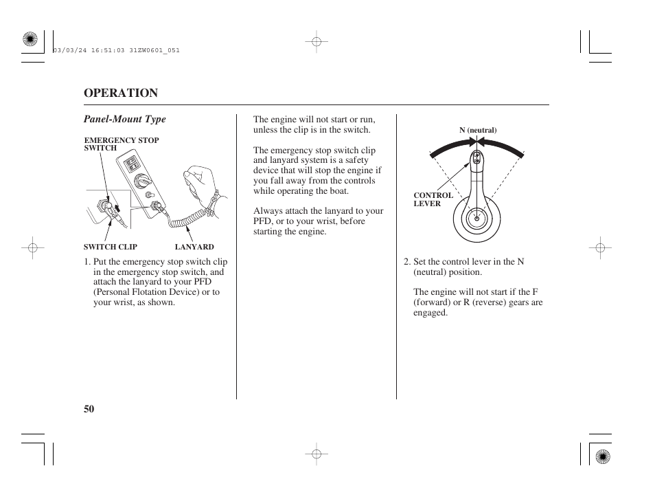 Operation | HONDA Outboard Motor BF90A User Manual | Page 52 / 130