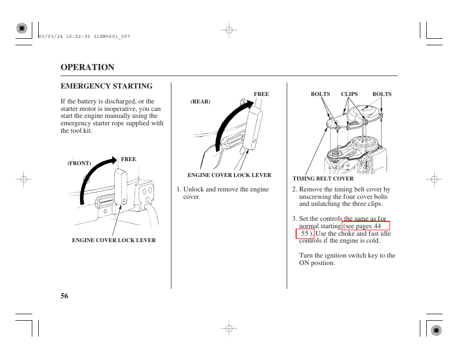 Emergency starting, Operation | HONDA Outboard Motor BF90A User Manual | Page 58 / 130
