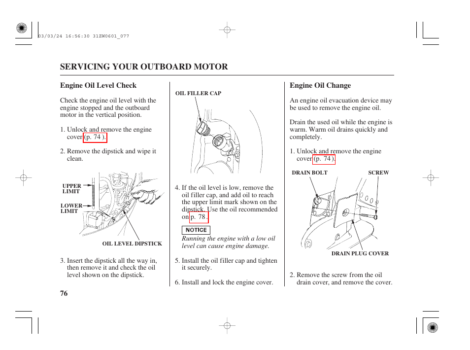 L (p, Servicing your outboard motor | HONDA Outboard Motor BF90A User Manual | Page 78 / 130