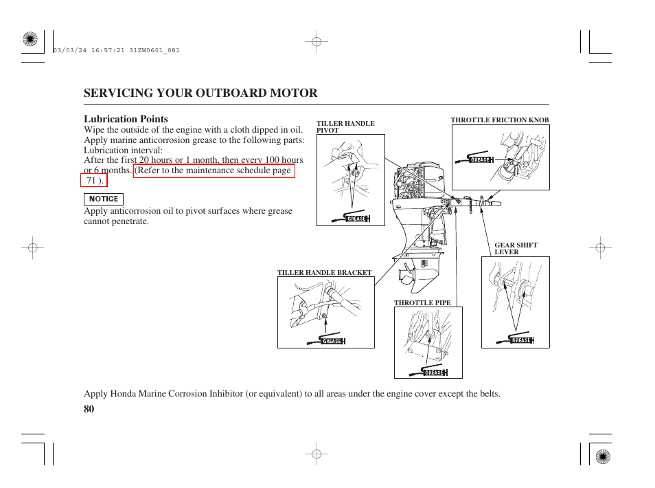 Servicing your outboard motor | HONDA Outboard Motor BF90A User Manual | Page 82 / 130