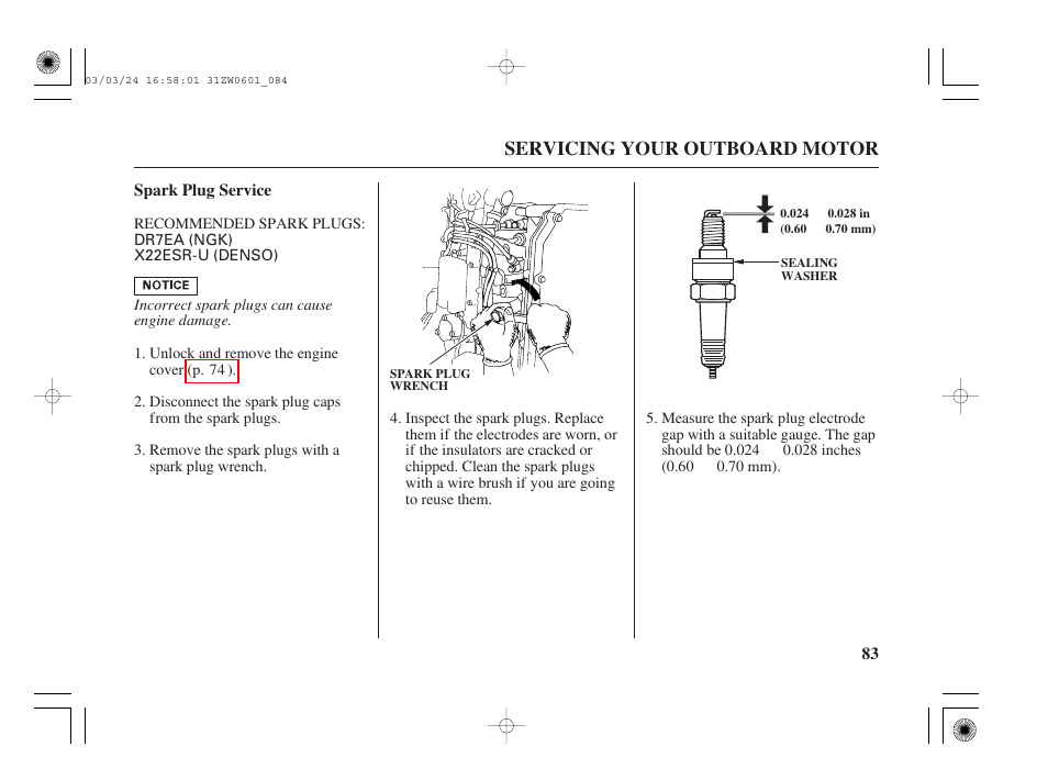 Servicing your outboard motor | HONDA Outboard Motor BF90A User Manual | Page 85 / 130
