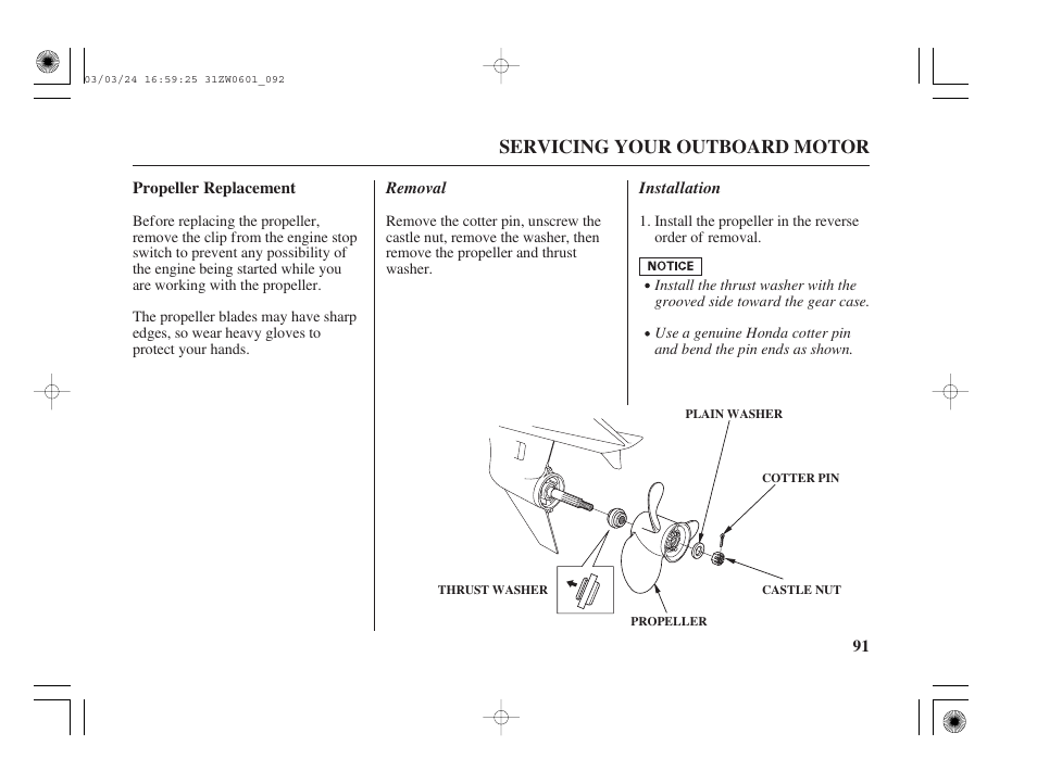 Servicing your outboard motor | HONDA Outboard Motor BF90A User Manual | Page 93 / 130