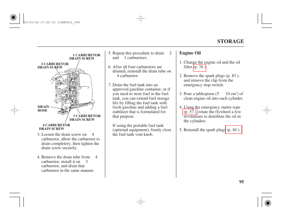 Storage | HONDA Outboard Motor BF90A User Manual | Page 97 / 130