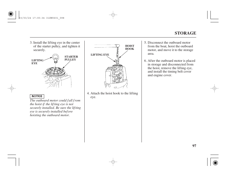 Storage | HONDA Outboard Motor BF90A User Manual | Page 99 / 130