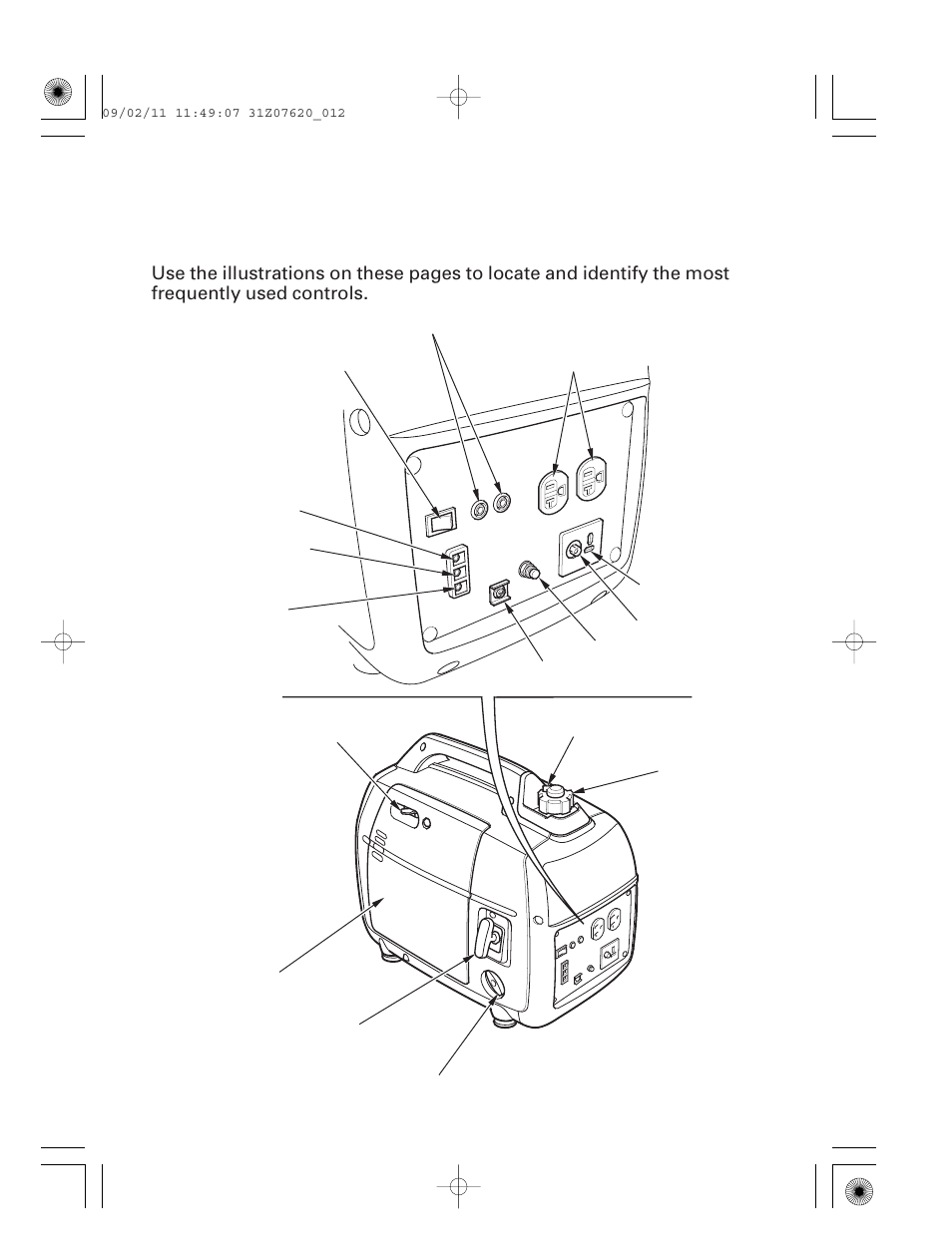 Controls & features, Component & control locations | HONDA EU2000i User Manual | Page 13 / 96