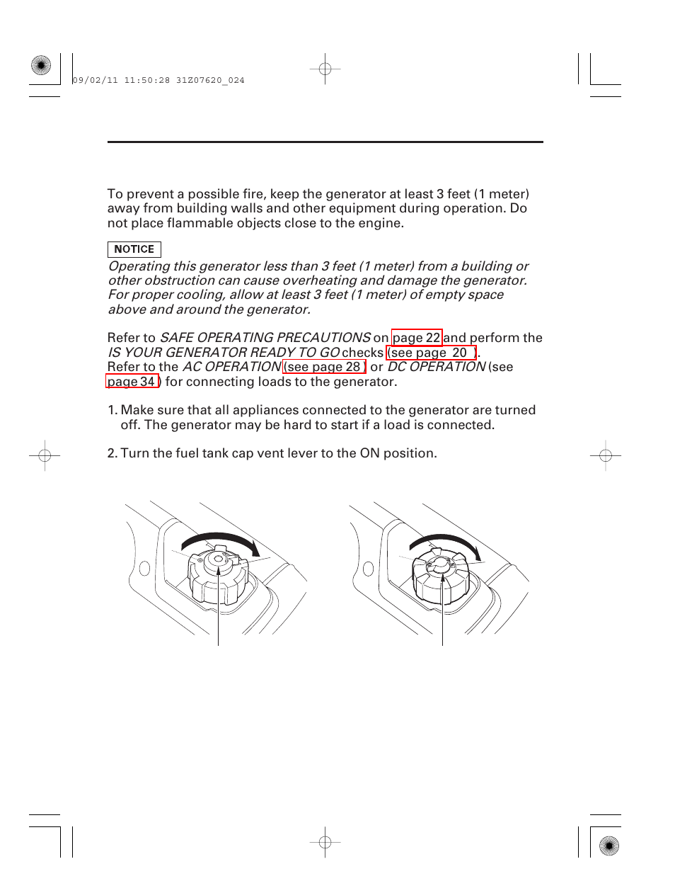 Starting the engine, 23 operation | HONDA EU2000i User Manual | Page 25 / 96