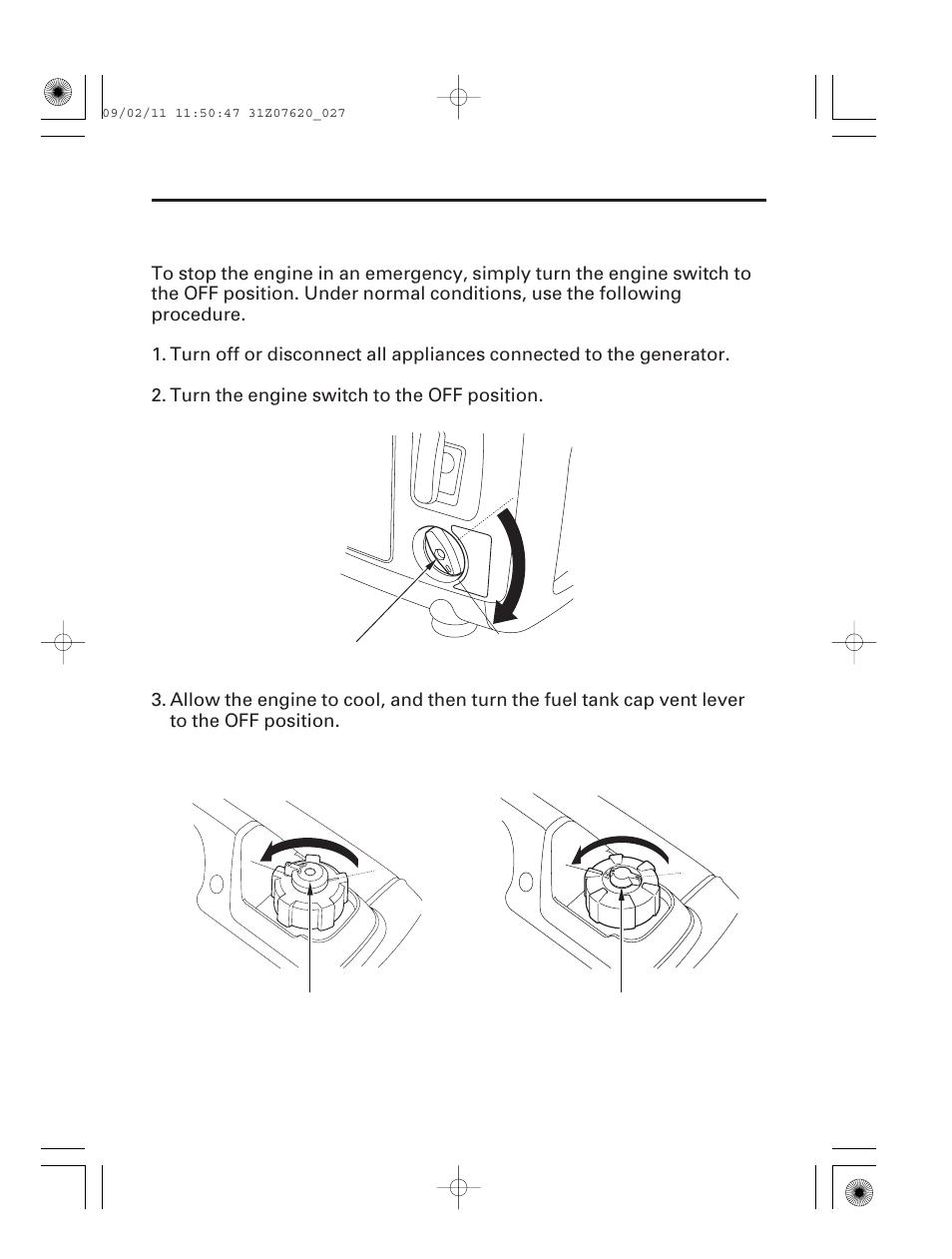 Stopping the engine, 26 operation | HONDA EU2000i User Manual | Page 28 / 96