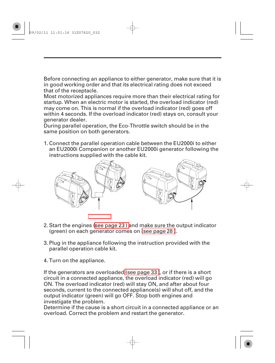 Ac parallel operation, 31 operation | HONDA EU2000i User Manual | Page 33 / 96